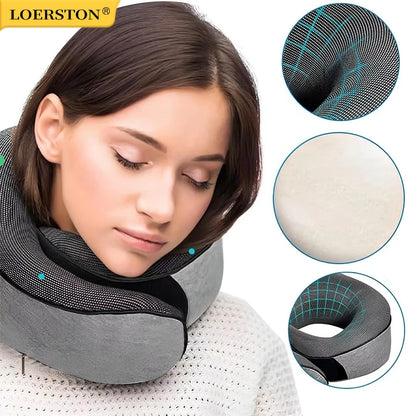 Memory Foam Travel Neck Pillow U-Shaped Adjustable Support Portable Sleep