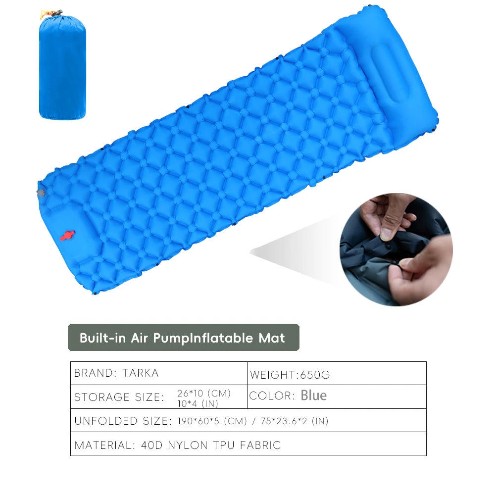 Inflatable Camping Mat 190x60cm Self-Inflating with Built-In Pump & Pillow