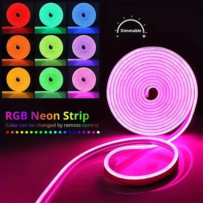 LED Neon Strip Lights 5V USB Powered Music Sync 24-Key Remote Waterproof