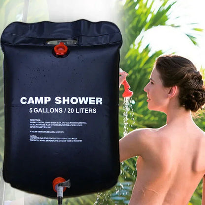 20L Solar Shower Bag Portable Camping Outdoor Heated Water Bath Black PVC