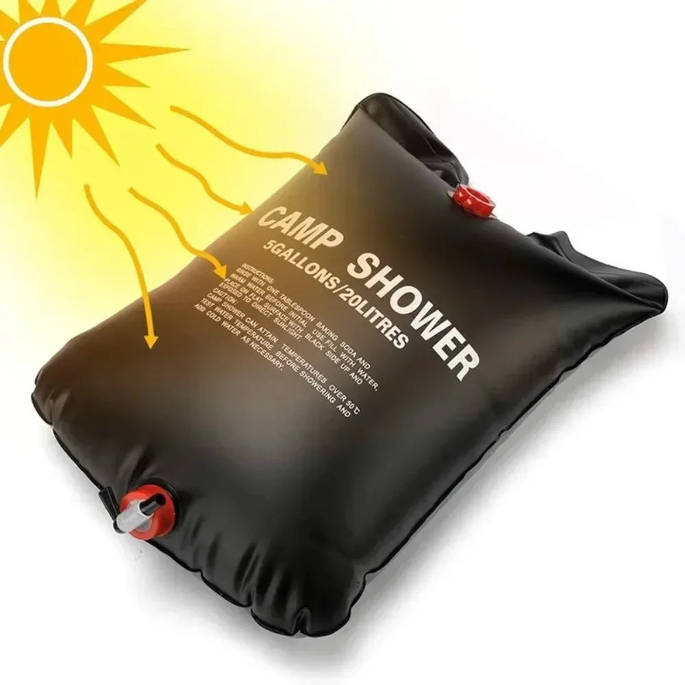 20L Solar Shower Bag Portable Camping Outdoor Heated Water Bath Black PVC