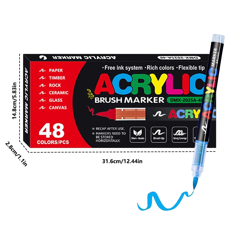 Acrylic Paint Pens 12-366 Colours Felt Brush Tip Markers Wood Rock Canvas