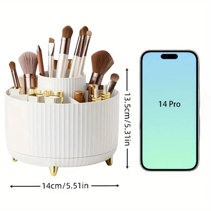 360° Rotating Makeup Organiser - 5 Compartment Plastic Cosmetic & Brush Storage