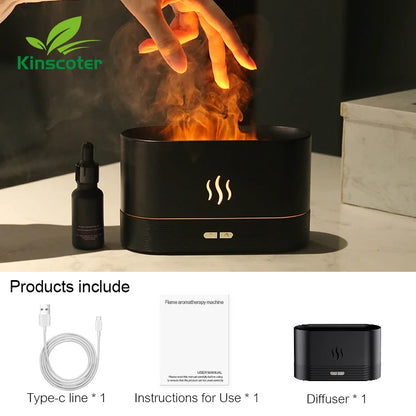 Aroma Diffuser Ultrasonic Humidifier 180ml Flame LED Essential Oil Mist