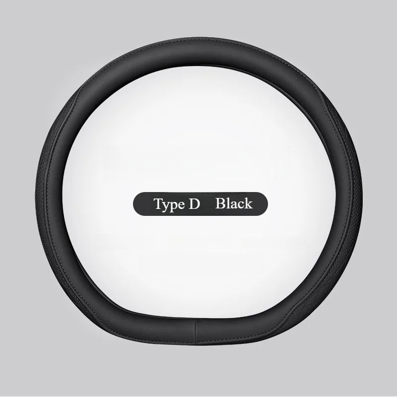 Leather Steering Wheel Cover 15 Inch Non-Slip Breathable Universal Fit