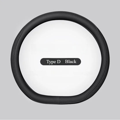 Leather Steering Wheel Cover 15 Inch Non-Slip Breathable Universal Fit