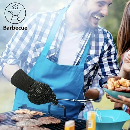 BBQ Gloves Heat Resistant to 800°C Aramid Oven Mitts Silicone Grip