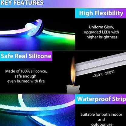 LED Neon Strip Lights 5V USB Powered Music Sync 24-Key Remote Waterproof