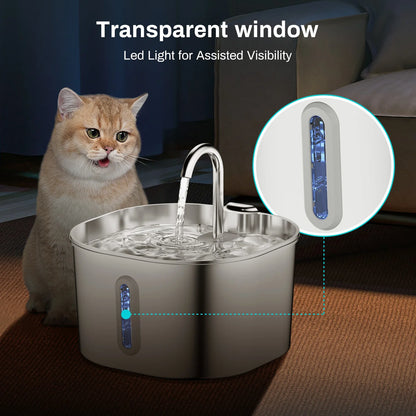 Automatic Cat Water Fountain 2.2L Stainless Steel Pet Drinking Dispenser