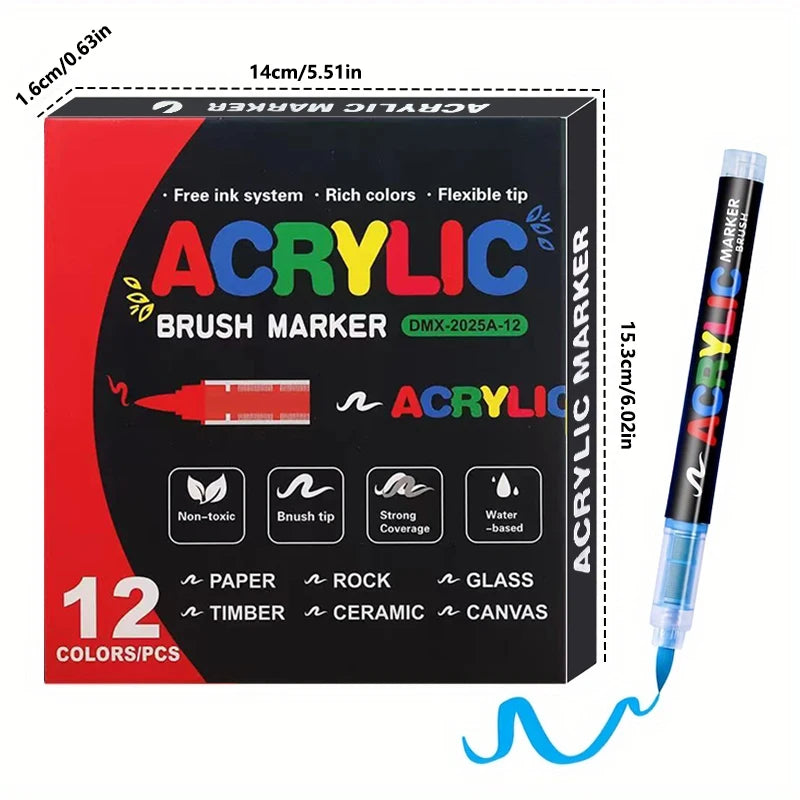 Acrylic Paint Pens 12-366 Colours Felt Brush Tip Markers Wood Rock Canvas