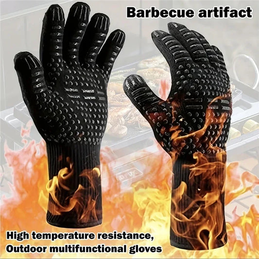 BBQ Gloves Heat Resistant to 800°C Aramid Oven Mitts Silicone Grip