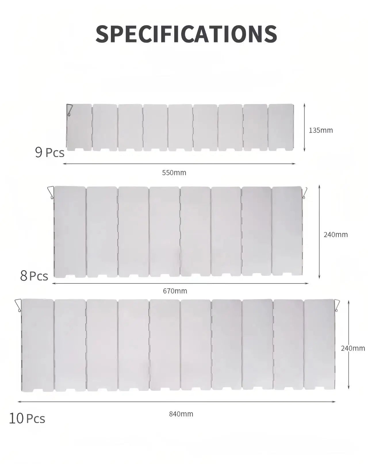 Camping Wind Shield 8/9/10 Panel Aluminium Windproof Screen Gas Stove
