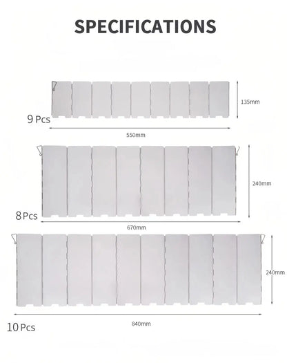 Camping Wind Shield 8/9/10 Panel Aluminium Windproof Screen Gas Stove