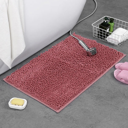 Chenille Bath Mat Rectangular Non-Slip Soft Absorbent Bathroom Rug
