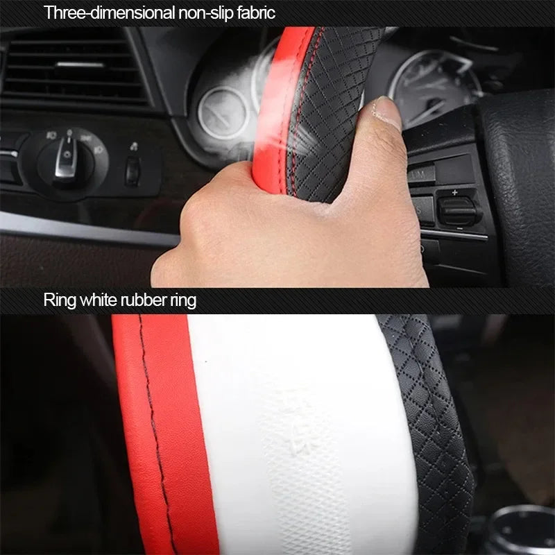 Perforated Nappa Leather Steering Wheel Cover 15 Inch Anti-Slip Universal