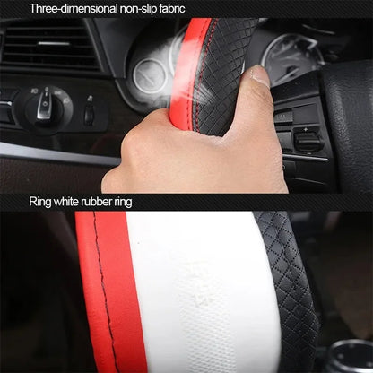 Perforated Nappa Leather Steering Wheel Cover 15 Inch Anti-Slip Universal