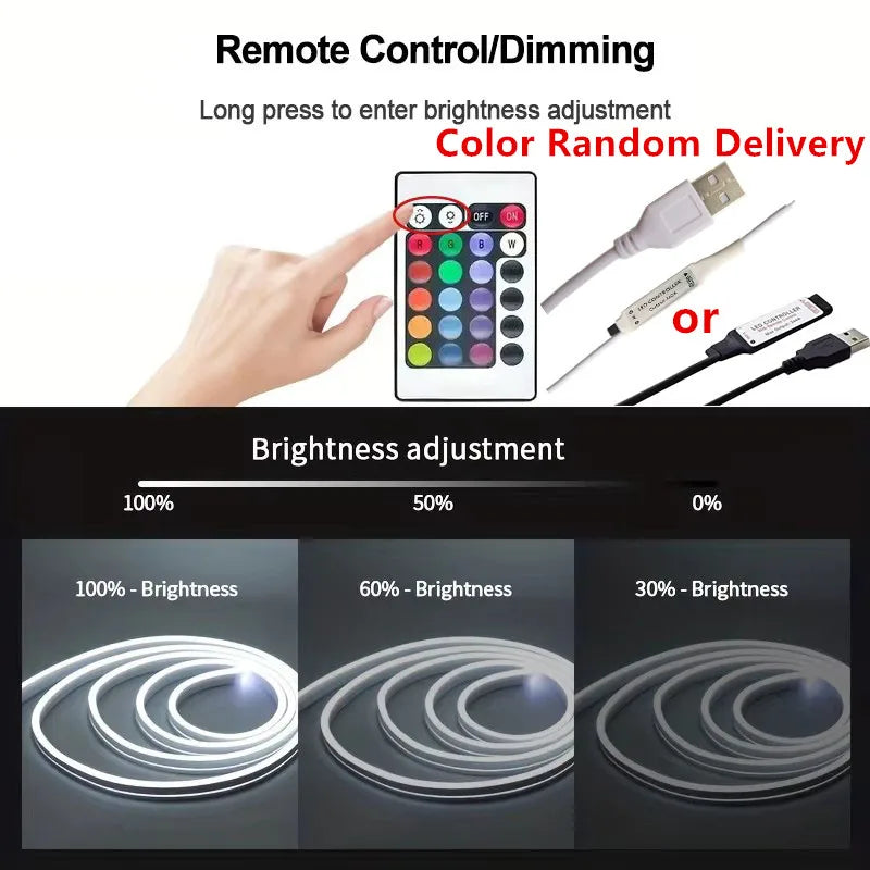 LED Neon Strip Lights 5V USB Powered Music Sync 24-Key Remote Waterproof