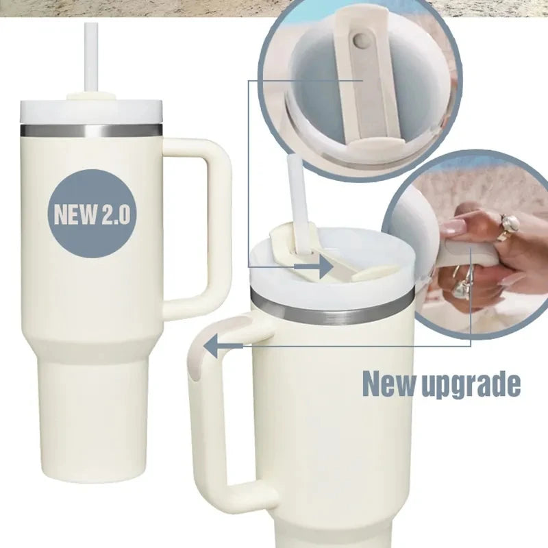 1.2L Insulated Tumbler with Handle & Straw - Stainless Steel Travel Mug