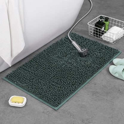 Chenille Bath Mat Rectangular Non-Slip Soft Absorbent Bathroom Rug