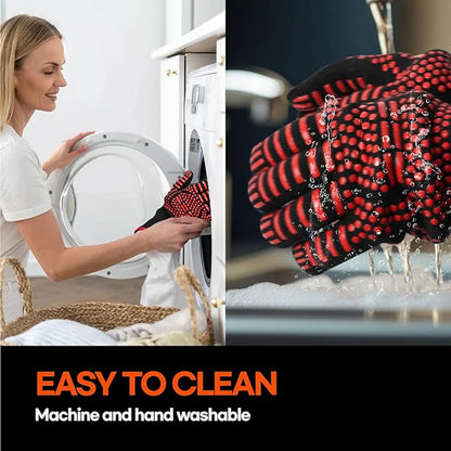 Heat Resistant BBQ Gloves Cotton Oven Mitts with Fingers for Grilling