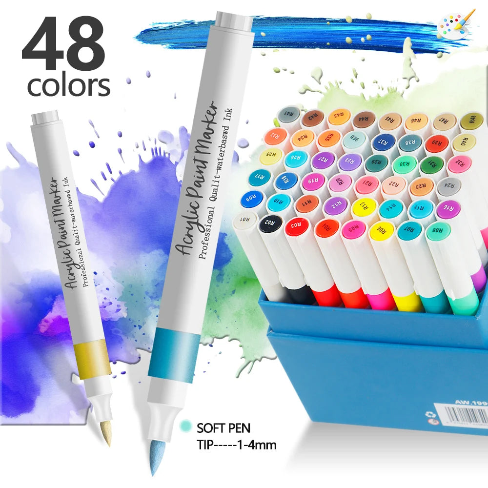 Acrylic Marker Pens 12/24 Colours Soft Tip Waterproof Art Graffiti Set