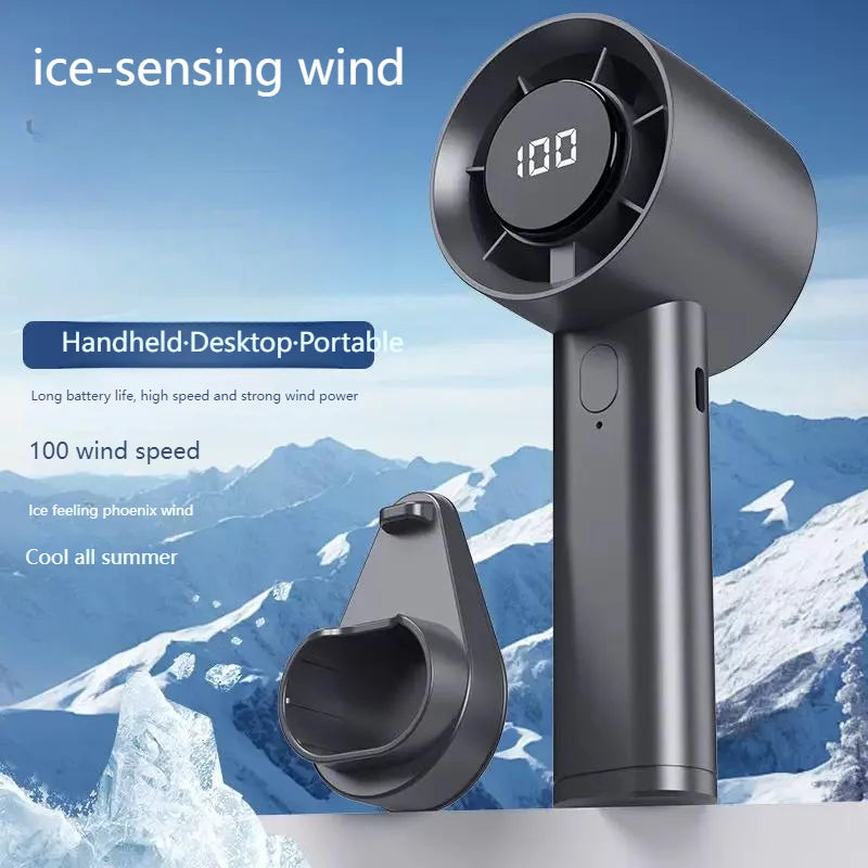 Portable Handheld Fan USB Rechargeable LED Display 100 Speed Mini Cooling