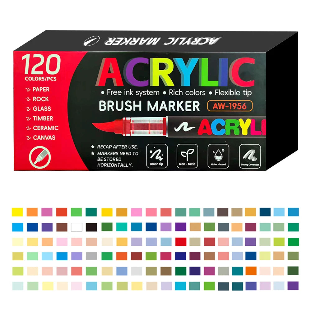 Acrylic Paint Pens 12-366 Colours Felt Brush Tip Markers Wood Rock Canvas