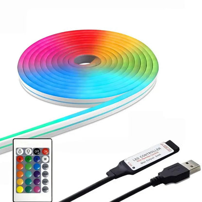 LED Neon Strip Lights 5V USB Powered Music Sync 24-Key Remote Waterproof