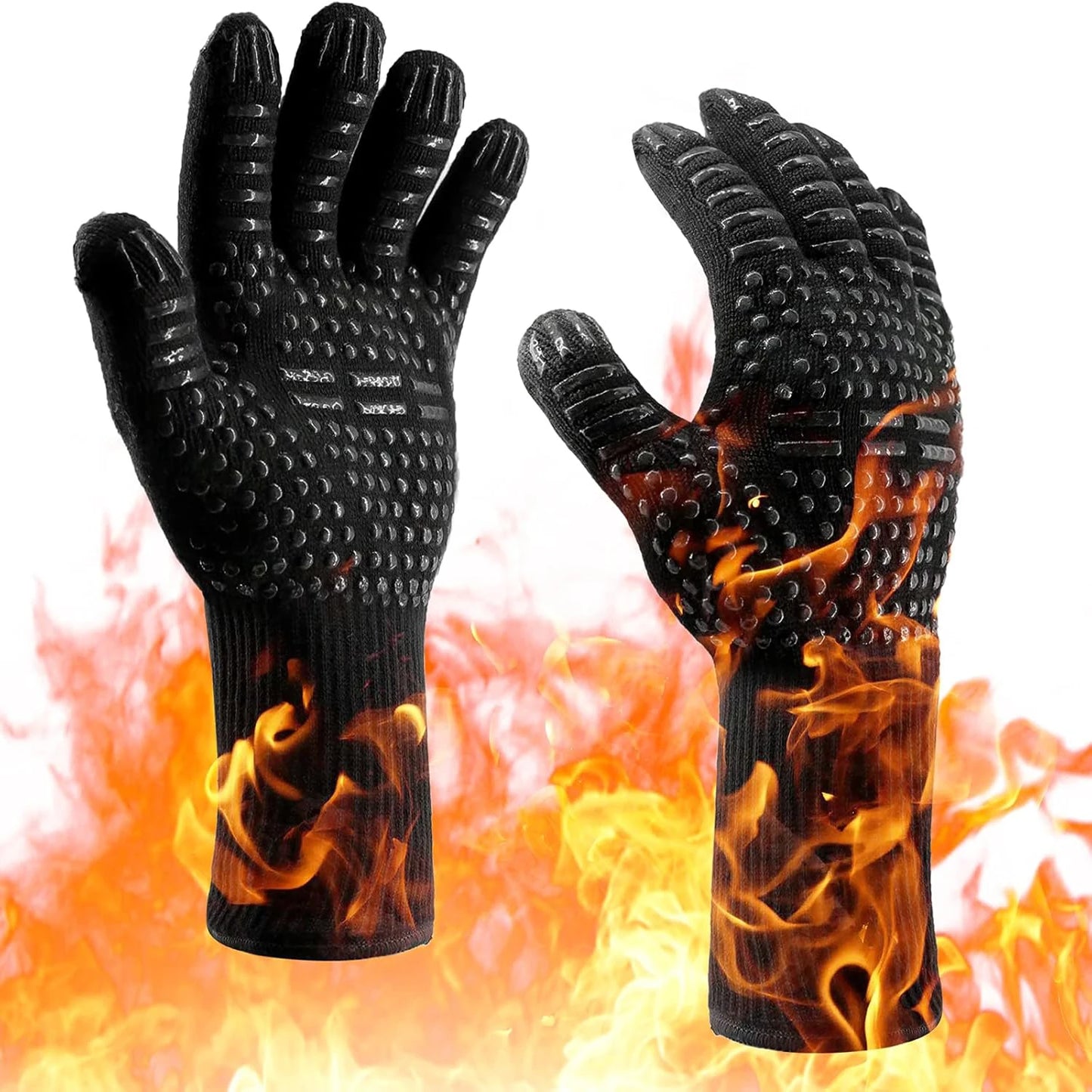 Heat Resistant BBQ Gloves Cotton Oven Mitts with Fingers for Grilling