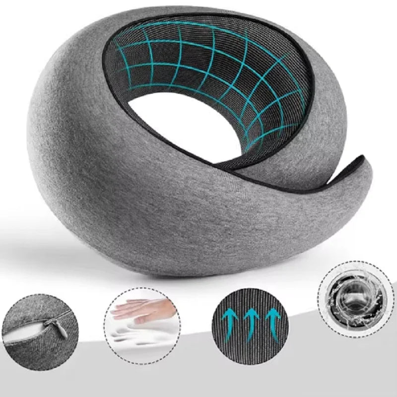 Memory Foam Travel Neck Pillow U-Shaped Adjustable Support Portable Sleep