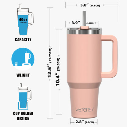 Insulated Tumbler with Handle & Straw 20oz 30oz 40oz Stainless Steel