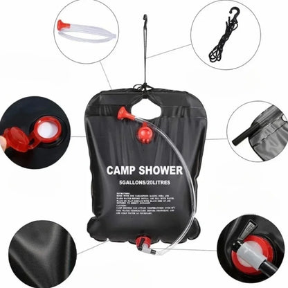 20L Solar Shower Bag Portable Camping Outdoor Heated Water Bath Black PVC
