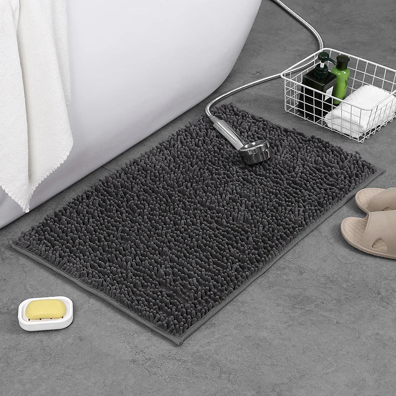 Chenille Bath Mat Rectangular Non-Slip Soft Absorbent Bathroom Rug