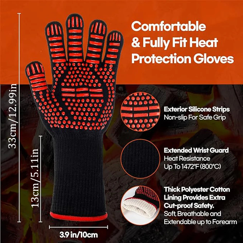Heat Resistant BBQ Gloves Cotton Oven Mitts with Fingers for Grilling