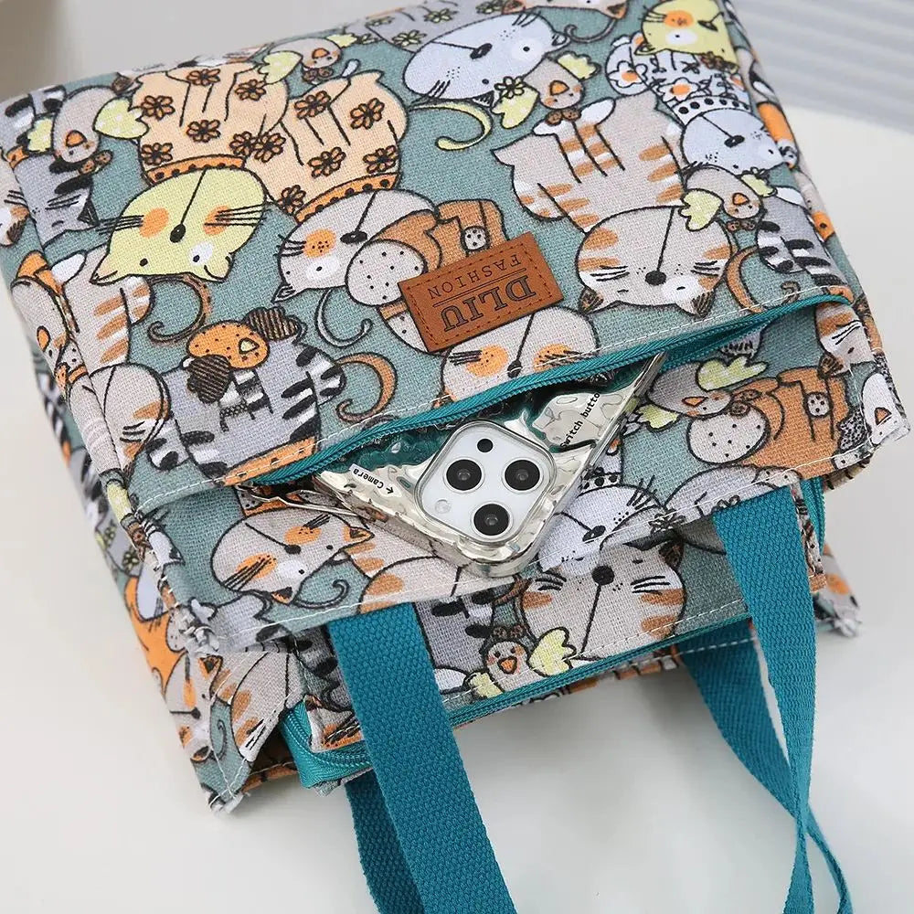 Insulated Lunch Bag Cartoon Print Large Capacity Thermal Cooler Picnic
