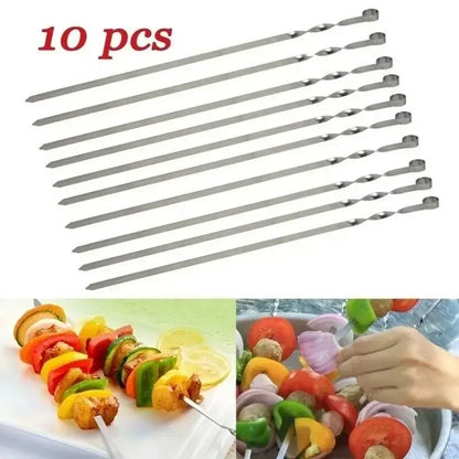 BBQ Skewers Stainless Steel 38cm Flat Kebab Sticks Set of 10 Barbecue