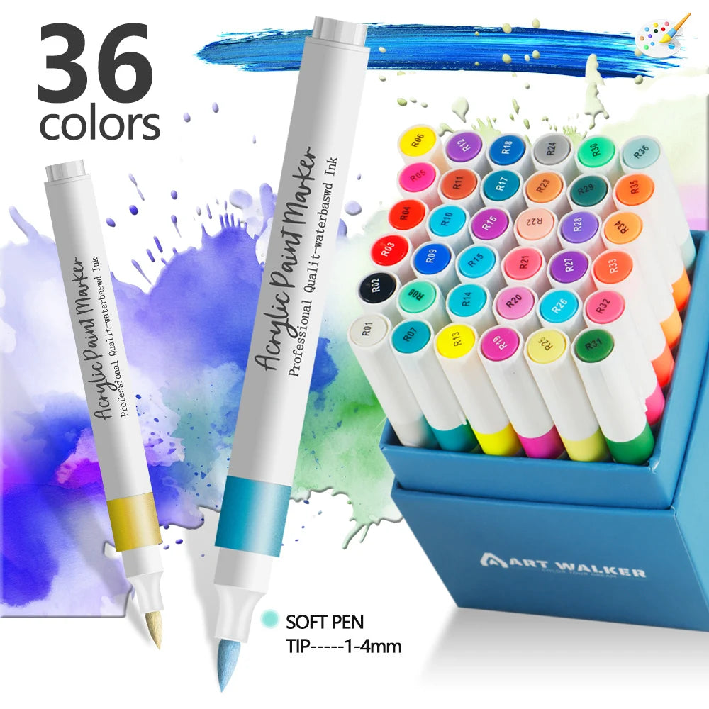 Acrylic Marker Pens 12/24 Colours Soft Tip Waterproof Art Graffiti Set