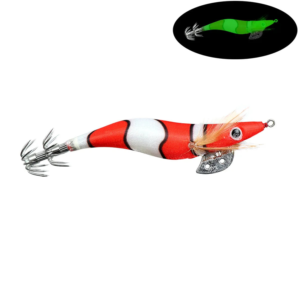 Luminous Wooden Squid Lure 2.0-3.0 Glow Fishing Bait for Squid & Cuttlefish