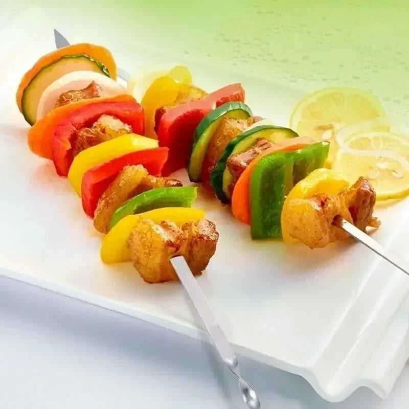BBQ Skewers Stainless Steel 38cm Flat Kebab Sticks Set of 10 Barbecue