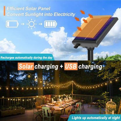 Solar String Lights Outdoor 10m G40 Globe LED Remote Waterproof Garden