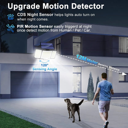 Solar Motion Sensor Light with 328/348 LEDs, IP65 Waterproof, 3 Modes for Garden & Wall