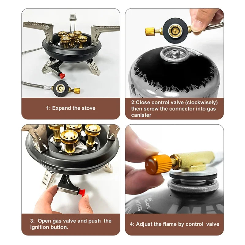 Portable Camping Gas Stove 16000W Piezo Ignition Butane Propane Burner