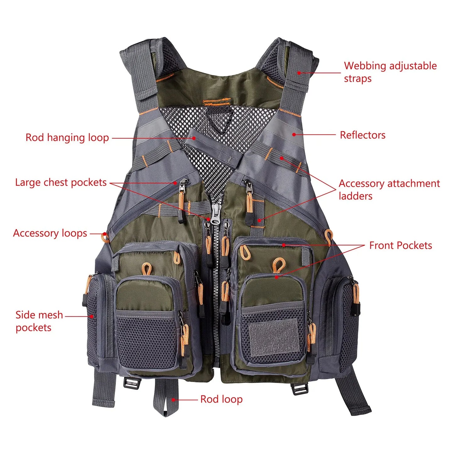 Breathable Fishing Vest with 18 Pockets, Adjustable for Fly Fishing & Swimming