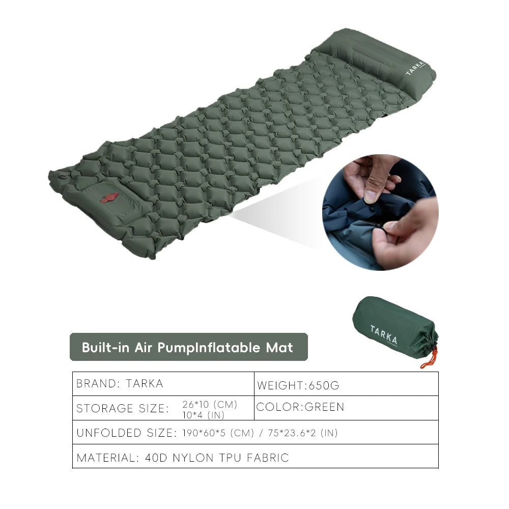 Inflatable Camping Mat 190x60cm Self-Inflating with Built-In Pump & Pillow