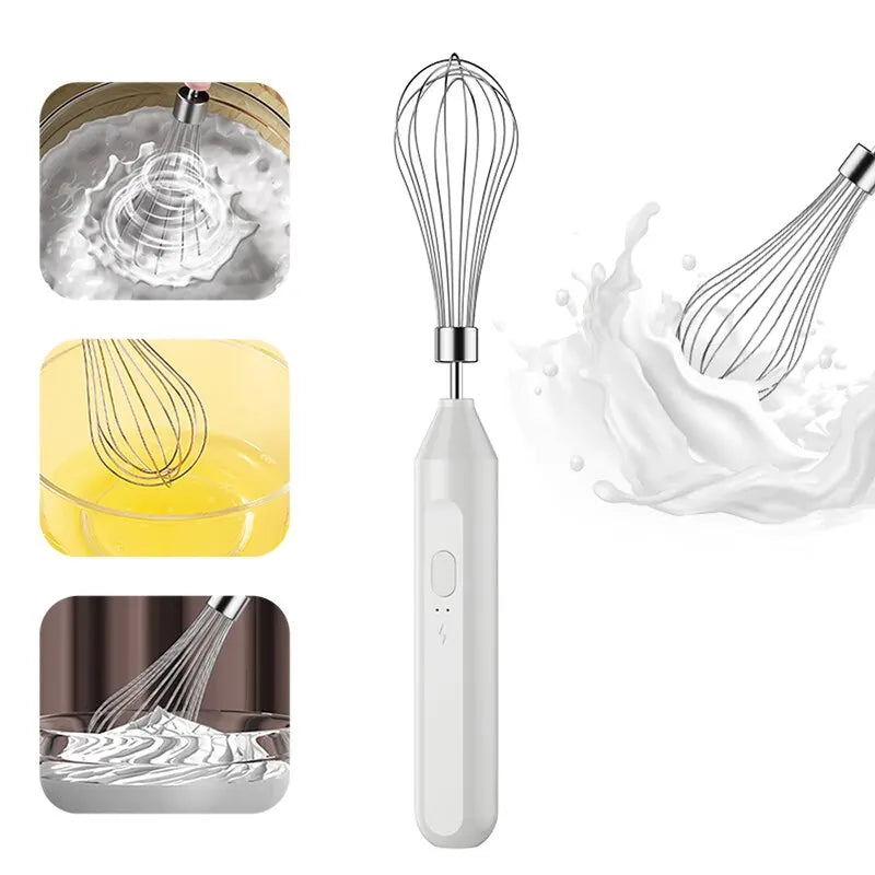 Electric Milk Frother Handheld USB Rechargeable Stainless Steel Whisk