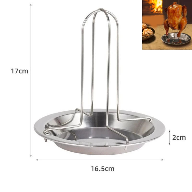 BBQ Chicken Leg Rack 14 Slot Stainless Steel Grill Stand with Drip Pan