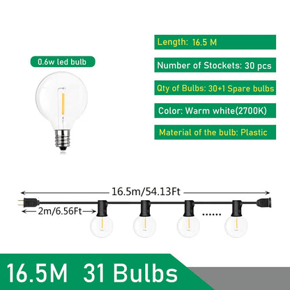 Outdoor LED String Lights G40 Globe 9M 14M 26M Warm White Waterproof