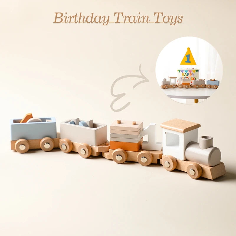Wooden Train Set Montessori Educational Toy Numbers Learning Trolley
