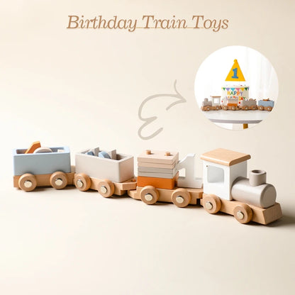 Wooden Train Set Montessori Educational Toy Numbers Learning Trolley