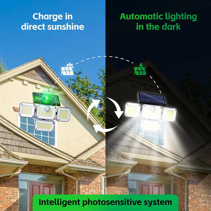 Solar Motion Sensor Light 122 LED 4-Head 3000LM Outdoor Flood Security